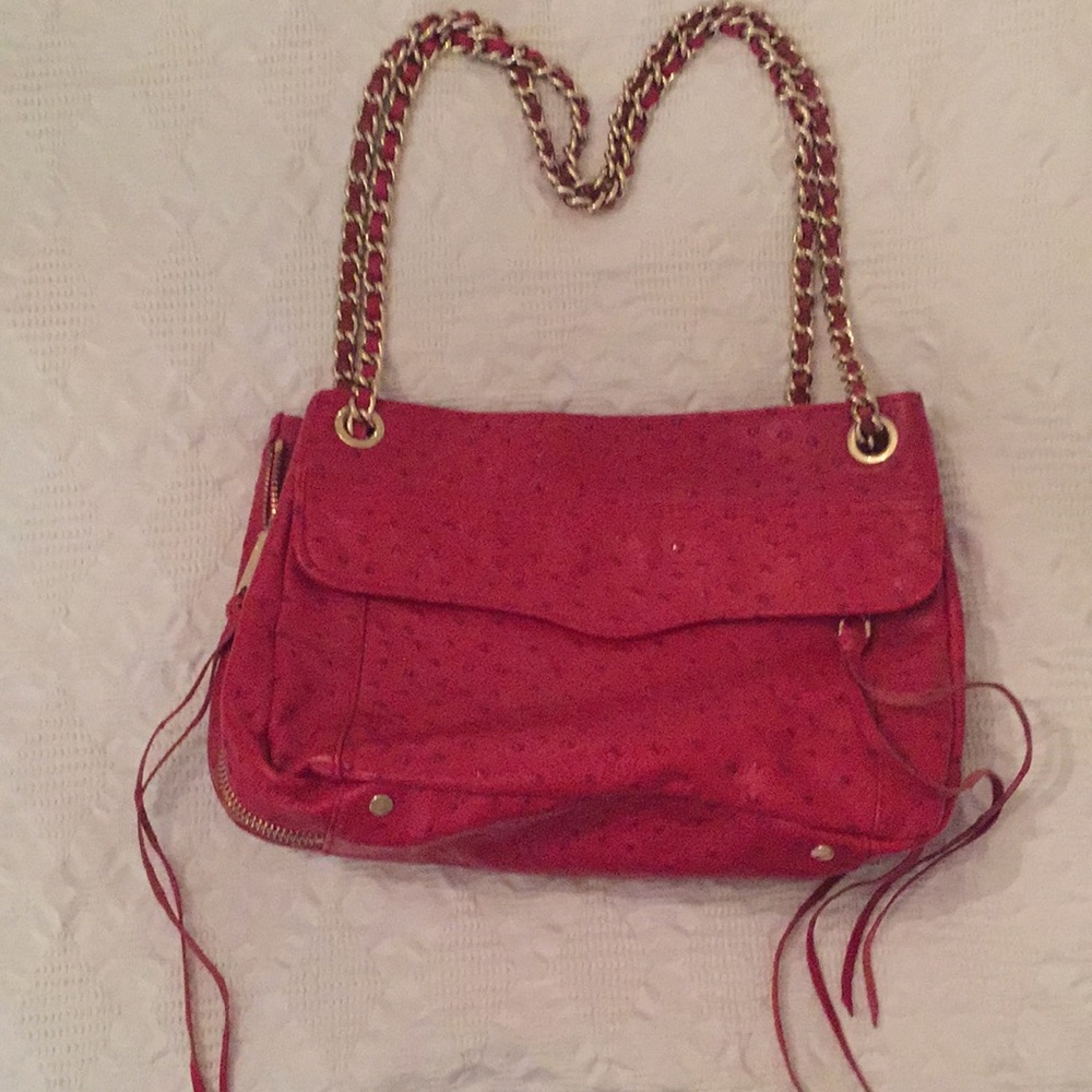 Shoulder bag red ostrich leather